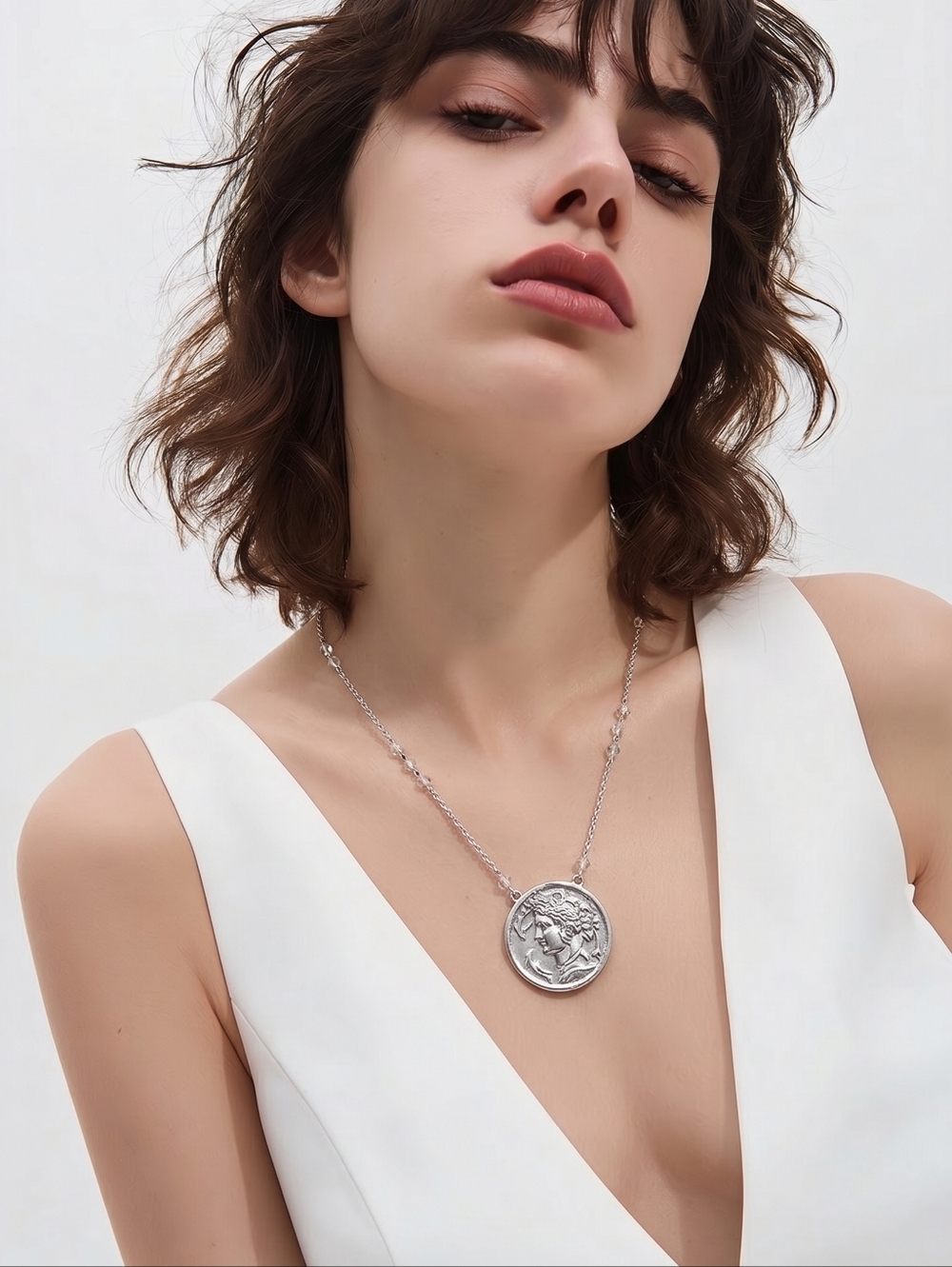 NWT elan For nadineWest Silver Aphrodite Pendant Necklace ~28"
